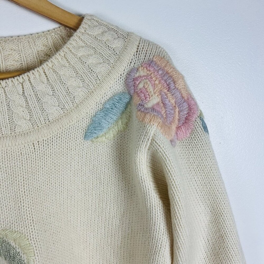 Vintage Renee Tener for Jeanne‎ Pierre Sz L Embroidered Pastel Sweater Coquette - Picture 3 of 8